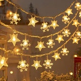 Christmas LED String Lights Snowflake Star Garland Fairy Lights Xmas Hanging Pendant Ornament New Year Party Decoration Lighting