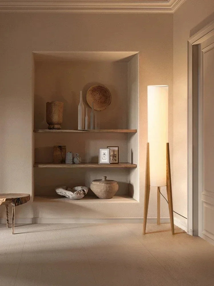 Wabi Sabi Japan Floor Lamp Restaurant Teahouse Living Room Fabric Stand Lamp Solid Wood Floor Light for Room Decor Fixture LED