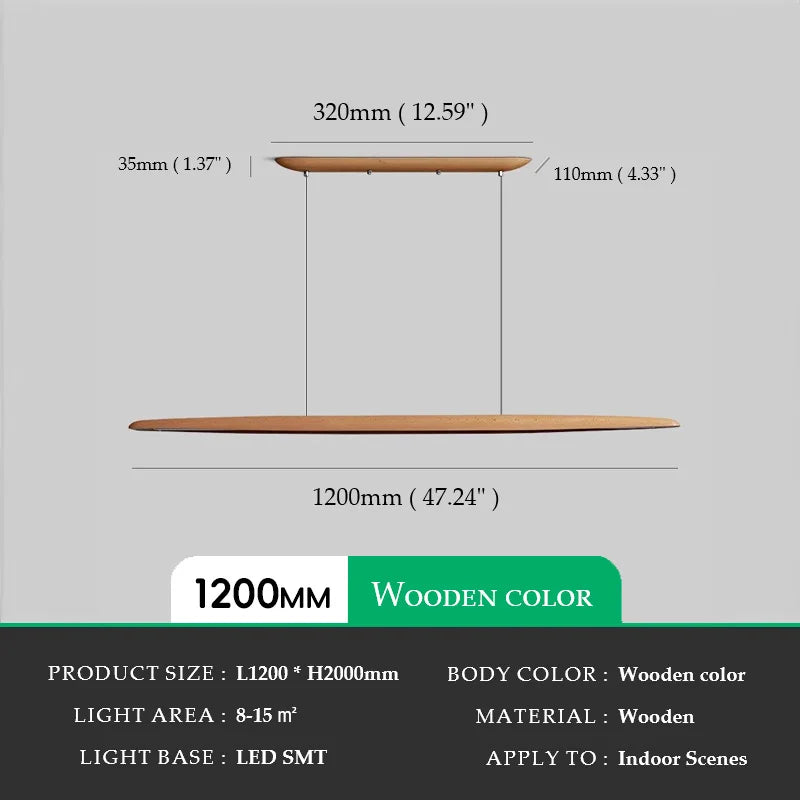 Walnut Wood Linear LED Pendant Light Fixture, Dinning Room Light Island Lights for Dining Room, Kitchen Island, Pool Table