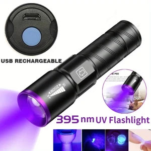 395NM UV Flashlight Rechargeable Ultraviolet Torch Pet Urine Scorpion Detector UV Lamp Anti-counterfeiting Bill Seal Detector