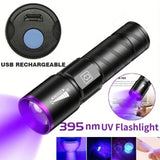 395NM UV Flashlight Rechargeable Ultraviolet Torch Pet Urine Scorpion Detector UV Lamp Anti-counterfeiting Bill Seal Detector