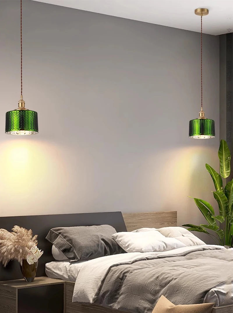 Modern LOFT E27 pure copper lamp holder chandelier simple green glass lamp kitchen living room bedroom bar indoor chandelier