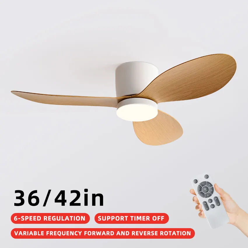 36/42 Inch Modern Ceiling Fan w/Light, 6-Speed DC Motor, Remote, Ultra Quiet, 3-Color Dimmable 18W for Bedroom/Living Room