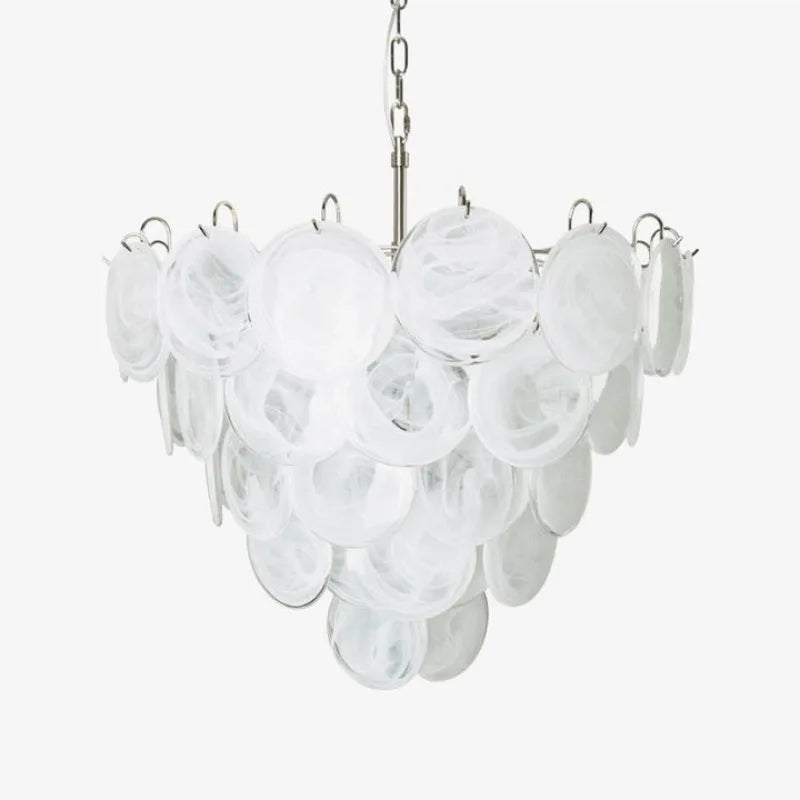 Multicolor Murano Glass Disc Chandelier (French Vintage Style) - Handblown Art Glass Pendant Light Fixture for Living Room & Dining Room Decor