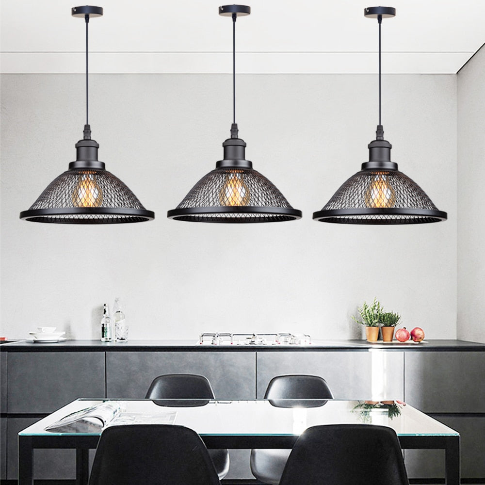 Vintage Retro Black Iron Net-Cage Kitchen Pendant Light E27 LED Hang lamp Fixture For Bedroom Living Room Restaurant