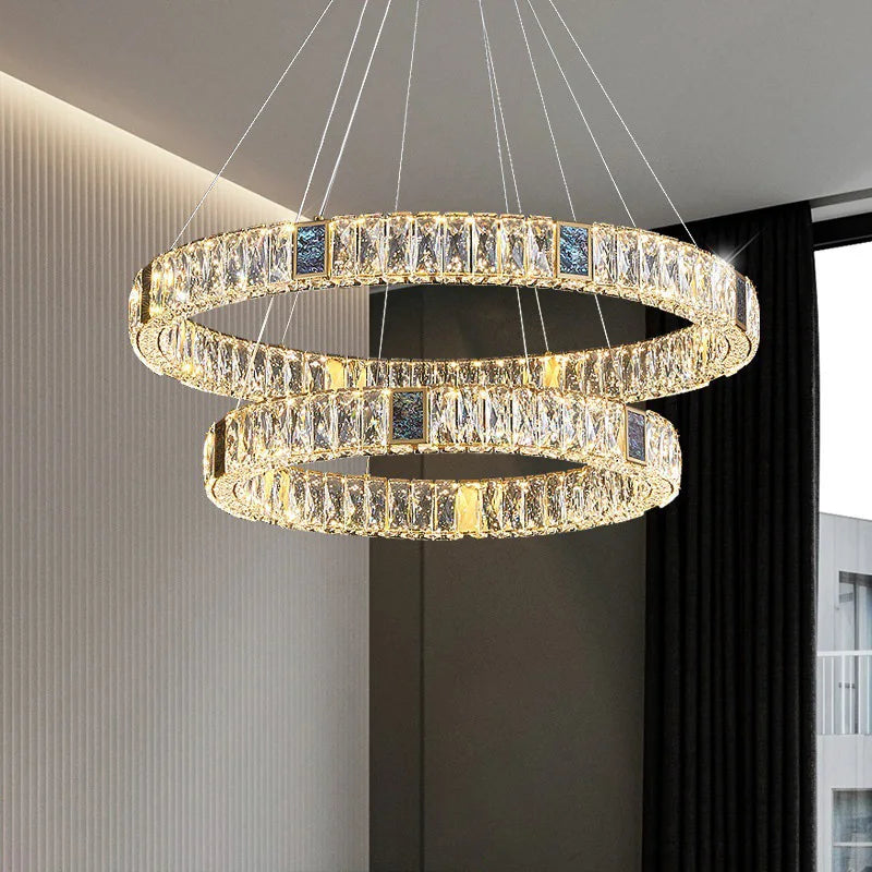 Nordic Luxury Ring K9 Crystal Chandelier Villa Living Dining Room Bedroom Ceiling LED Pendant Light Indoor Lighting Hanging Lamp