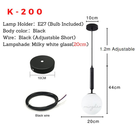 Modern LED Round Glass Ball Pendant Lights Iron E14 Pendant Lamps Hanging Light Fixture for Living Bedroom Dining Room
