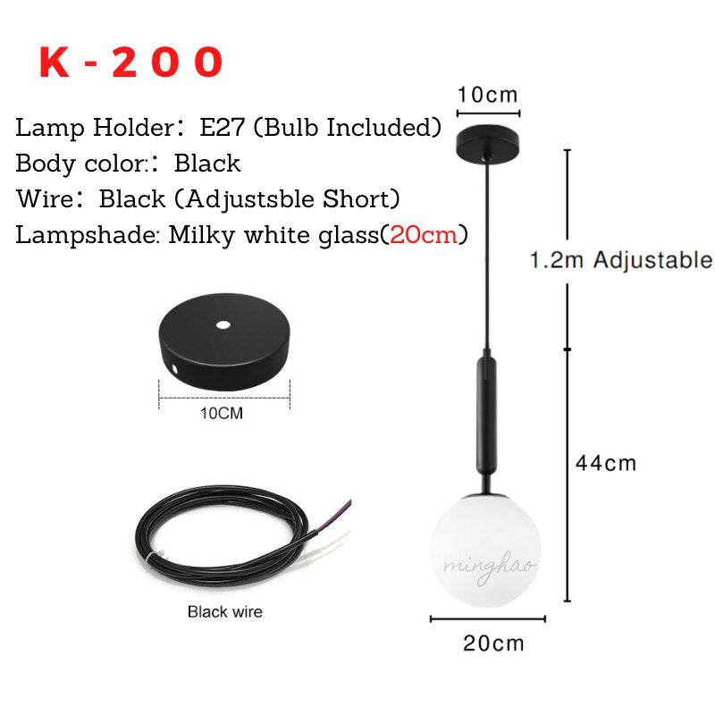 Modern LED Round Glass Ball Pendant Lights Iron E14 Pendant Lamps Hanging Light Fixture for Living Bedroom Dining Room