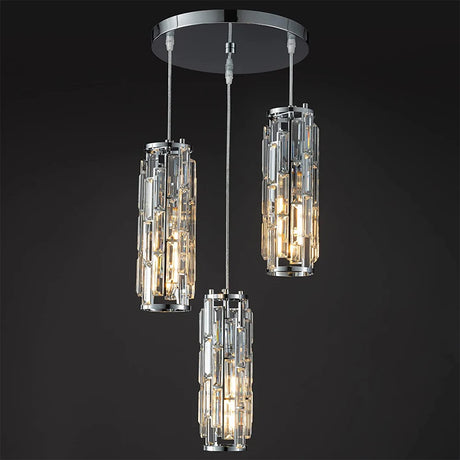 Modern Pendant Light Mini Crystal Chandeliers Adjustable Fixture for Kitchen Island Dinning Room Bedroom Black Chrome 3-Light
