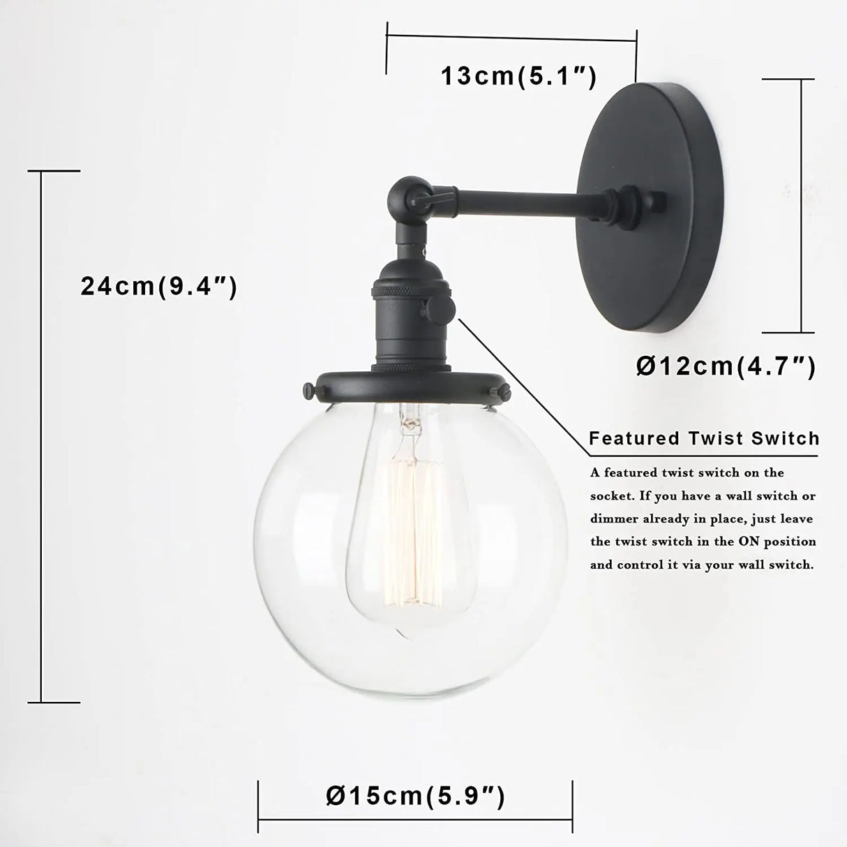  5.9'' Vintage Wall Lamp Modern Glass Wall Sconce Wall Lights Fixtures luminaire Loft Bedside Mirror Lamp Stair Lights