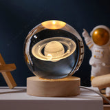 3D Crystal Ball LED Night Light (5cm) - Glowing Galaxy, Planets & Moon Bedside Lamp