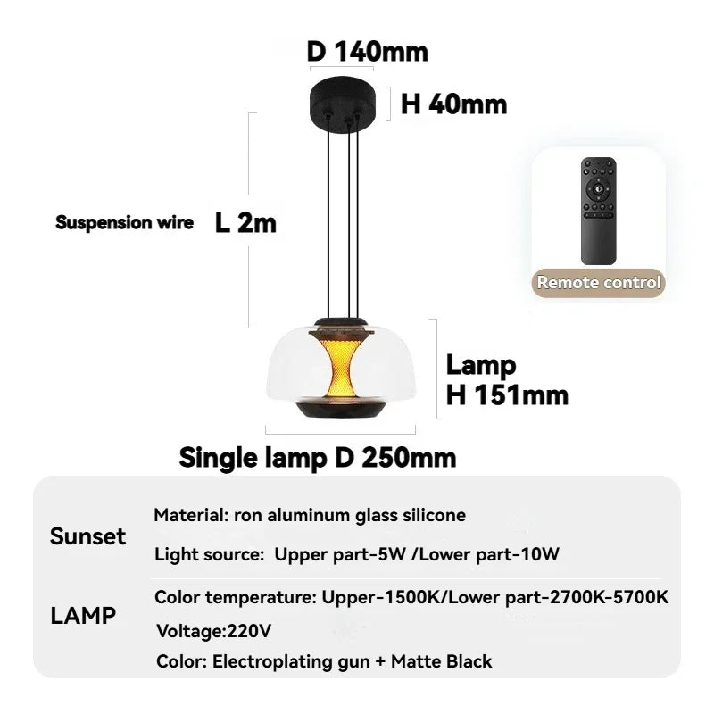 Modern Glass Pendant Light with Knob Switch - Bedside Hanging Night Light