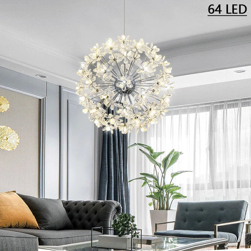 Modern LED Luxury Crystal Chandelier Dandelion Round Ball Pendant Ceiling Lamp for Dining Living Room Hanging Light New