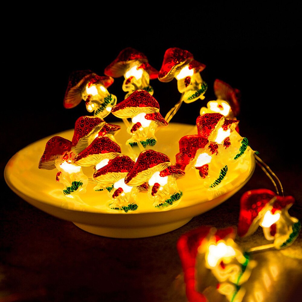 Cute Copper Wire Mushroom Light String DIY LED Mushroom Fairy Garland Lights for Xmas New Year Room Patio Decor
