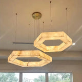 Artificial Marble Pendant Light (Imitation Alabaster) - Modern LED Ceiling Hanging Lamp Fixture for Living Room, Dining Room, Hotel & Villa Decor