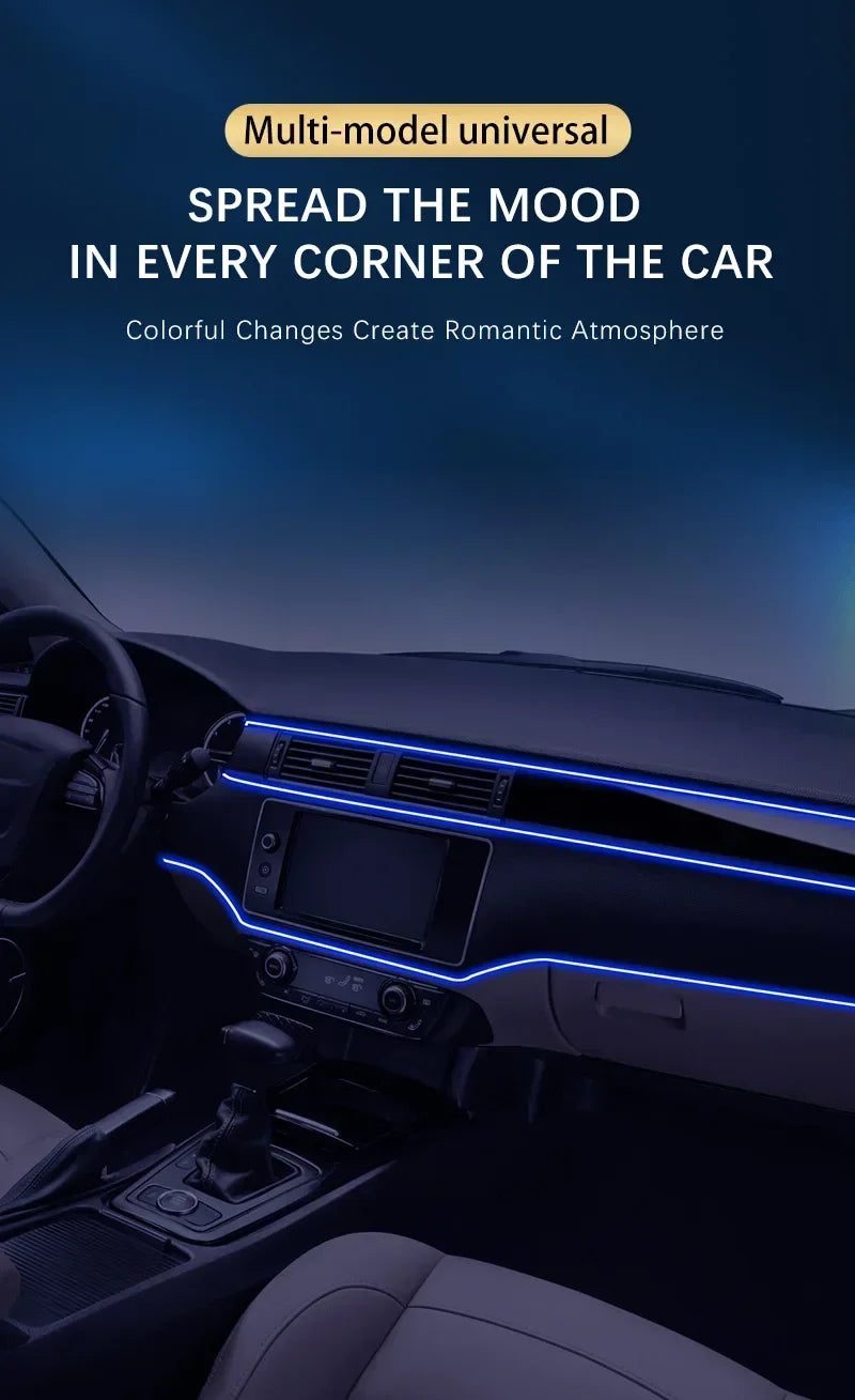 Car Interior RGB LED Atmosphere Light Strip USB Fiber Optic Neon Invisible Ambient Lamp Center Console Door Decoration Trim