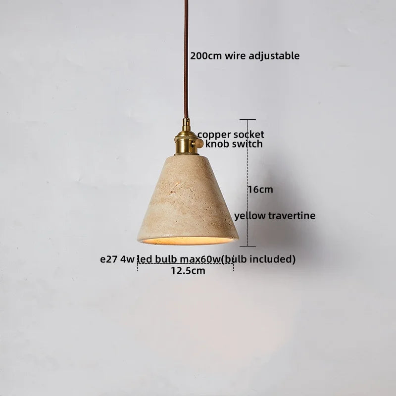 2026 New Cave Stone Pendant Light Bedroom Yellow Travertine LED Chandelier Living Dining Room Modern Hanging Lamp Decor Lighting