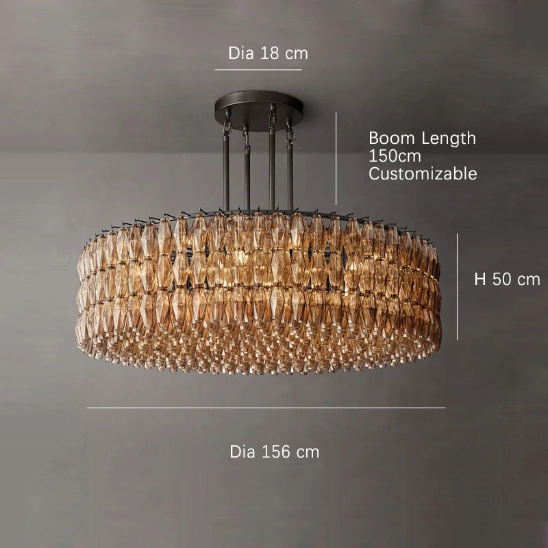 2025 Contemporary Glass Pendant Lamp Round Rectangle Chandelier Silver Black Finish Adjustable Ceiling Light Villa