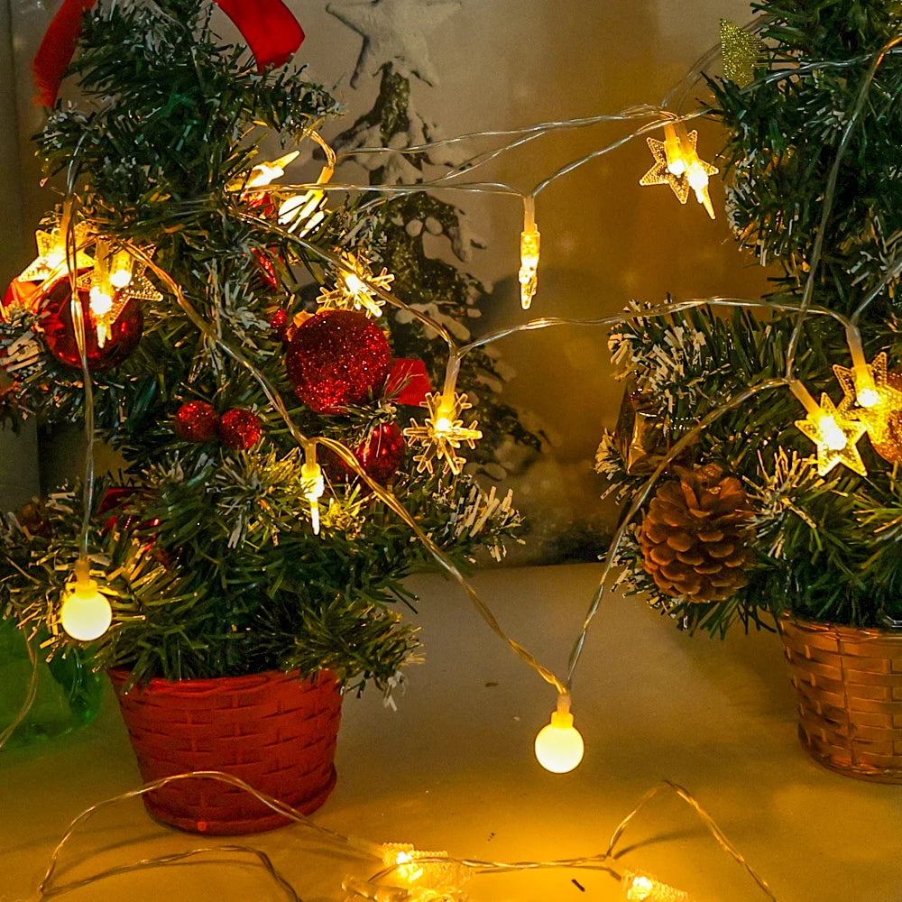 Christmas LED String Lights Snowflake Star Garland Fairy Lights Xmas Hanging Pendant Ornament New Year Party Decoration Lighting