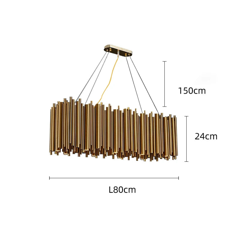 Living room chandelier Villa duplex modern simple stainless steel creative chandelier interior lighting LED lights gold