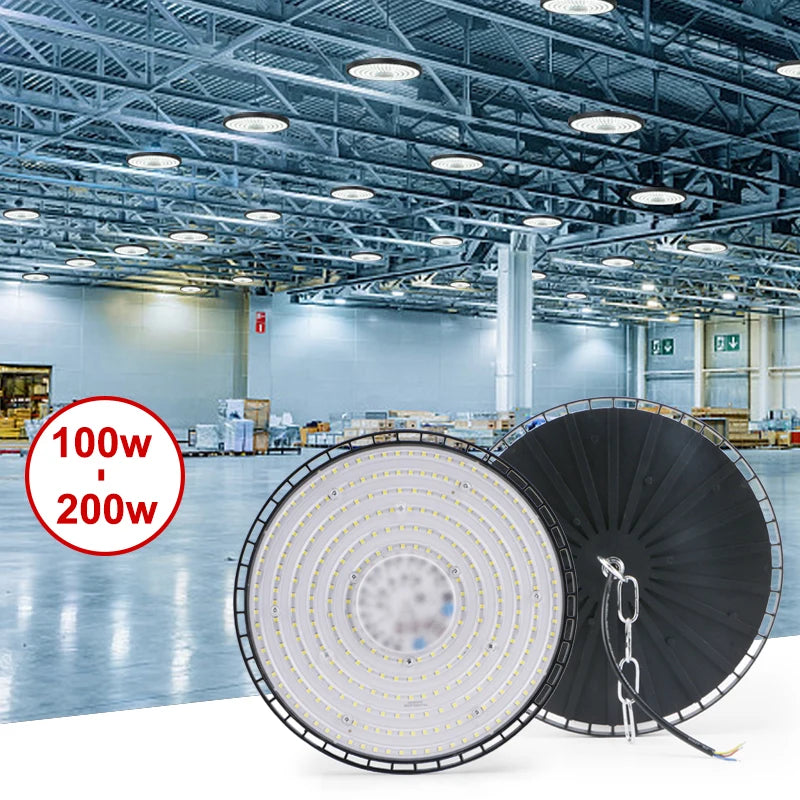 High Bay Light 100W 150W 200W UFO LED 220V 6000K Waterproof IP65 Warehouse Garage Light Super Bright Industrial Lighting