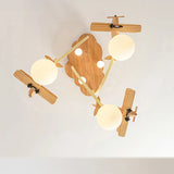Wooden Plane Lamp Creative Airplane Chandelier Light for Nursery Room Children's Bedroom Ceiling Lights for Boy Kids LED E27