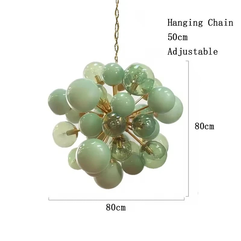 Modern Pink Glass Bubble Ball Pendant Chandelier Light - Decorative Globe Hanging Ceiling Light Fixture for Living Room, Dining Room & Bedroom