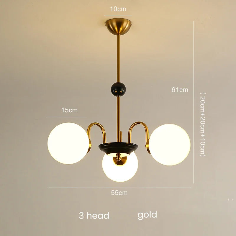 Mid-Century Retro Chandelier French Glass Ball Pengdant Lamp Bauhaus Gold/Chrome Luxury Living Room Bedroom Study Light