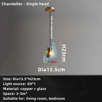 Postmodern Blue Glass LED Pendant Light Chandelier Hallway Bar Bedroom Living Room Restaurant Luxury Home Decor Lighting Fixture
