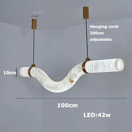 2026 Luxury Marble Linear Chandelier - Minimalist LED Dining Room Pendant Light