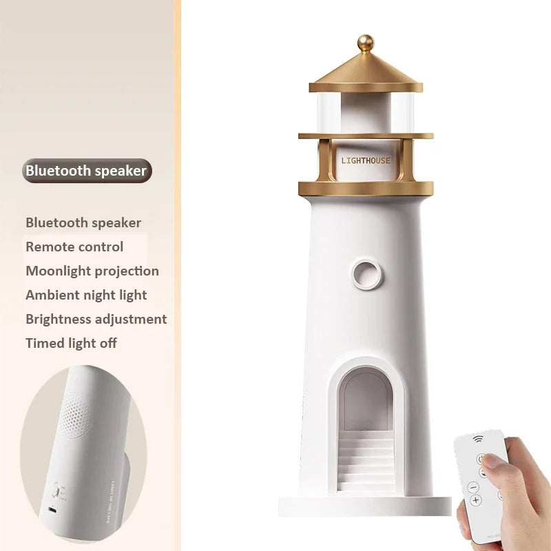 Lighthouse Ambient Night Light with Moon Projection - Bluetooth Speaker & Motion Sensor