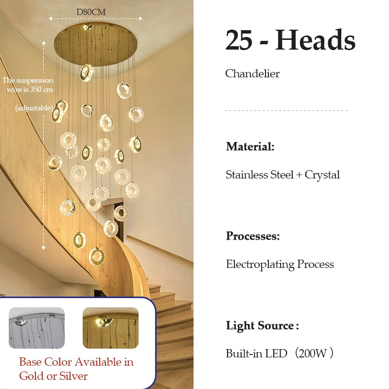 2026 Modern LED Duplex Staircase Chandelier - Living Room Hanging Light