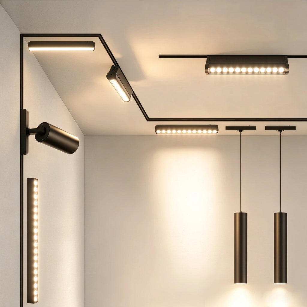 LED Magnetic Track Light Grille Flood Lamp Modern Embedded Flexible Linear Fixture LED Spotlight 3 Color CCT Ceiling Indoor Livi