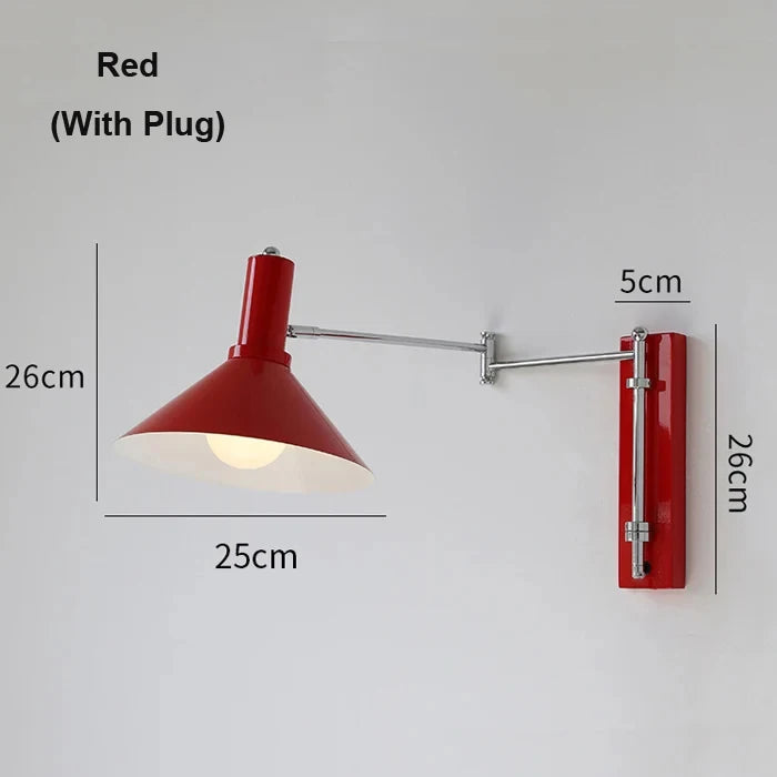 Extendable Foldable Bauhaus Bedside Lamp - Adjustable Swing Arm Plug-In LED Wall Light