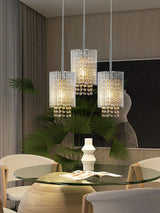 Luxury Modern Crystal Pendant Light 3-Pack Adjustable Chrome Hanging Ceiling Fixture with Clear Beads, Elegant Design