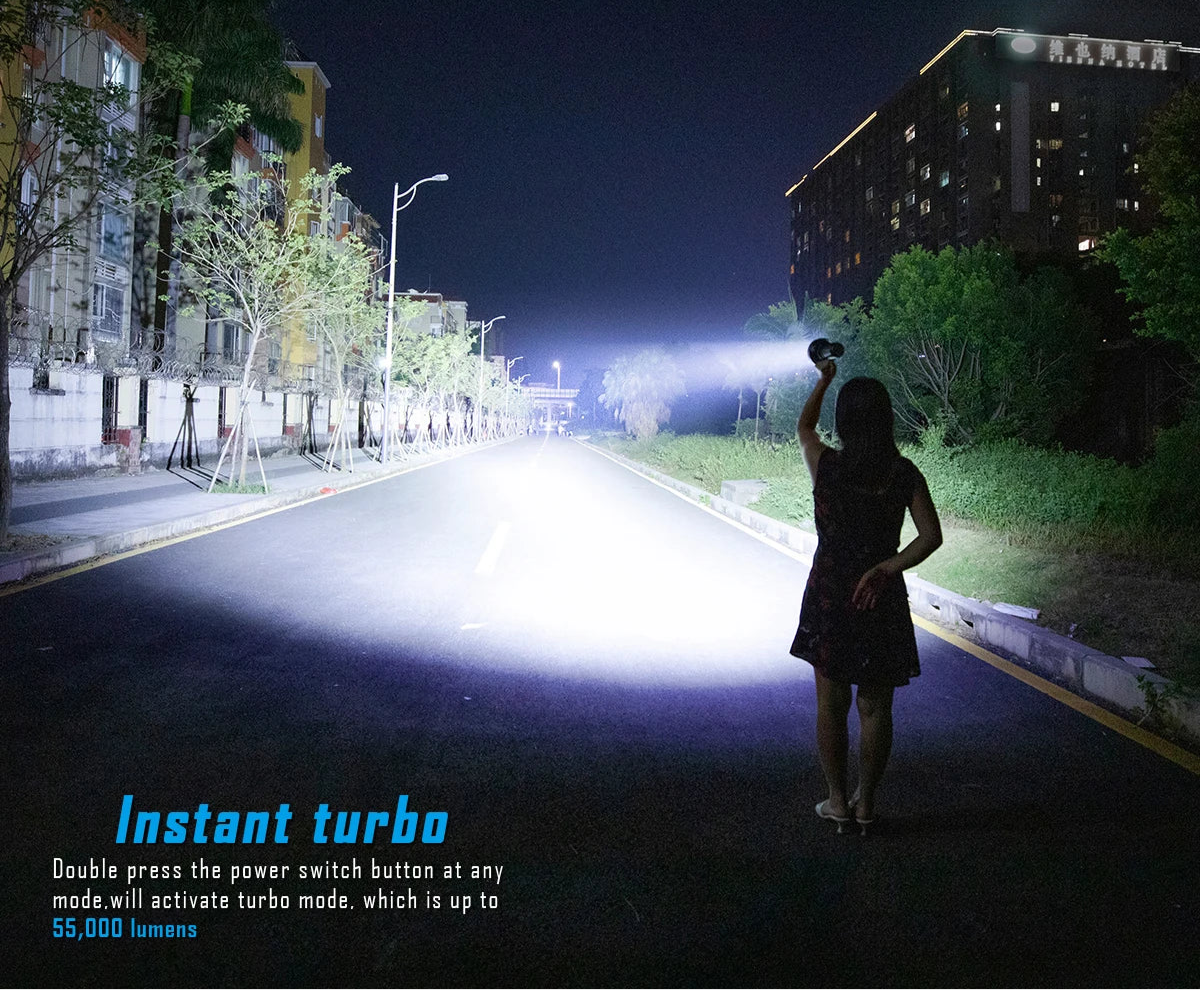 SR16 Tactical Flashlight 55000 Lumen Super Bright Searchlight XHP50.3 HI LED Rechargeable Lantern for Defense Torch