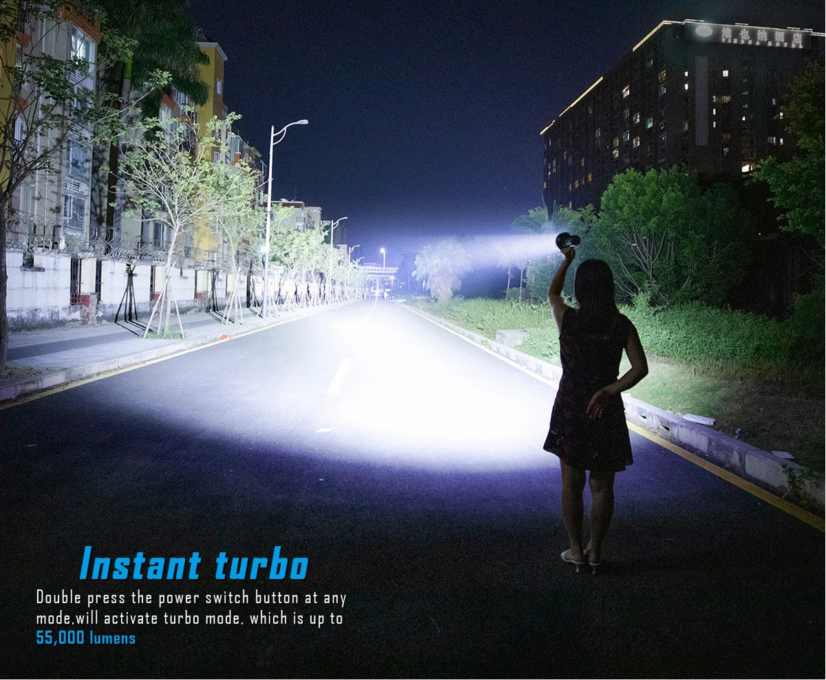 SR16 Tactical Flashlight 55000 Lumen Super Bright Searchlight XHP50.3 HI LED Rechargeable Lantern for Defense Torch