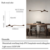 Linear Solid Wood Pendant Light with a Gentle Curve Dimmable LED Chandelier in 3 Wood Colors for Kitchen Island Dining Room