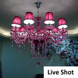 French Princess Room Crystal Pink Chandelier Villa Hotel Dining Table Candlelight Glass Decoration Rose Red LED Pendent Lamp