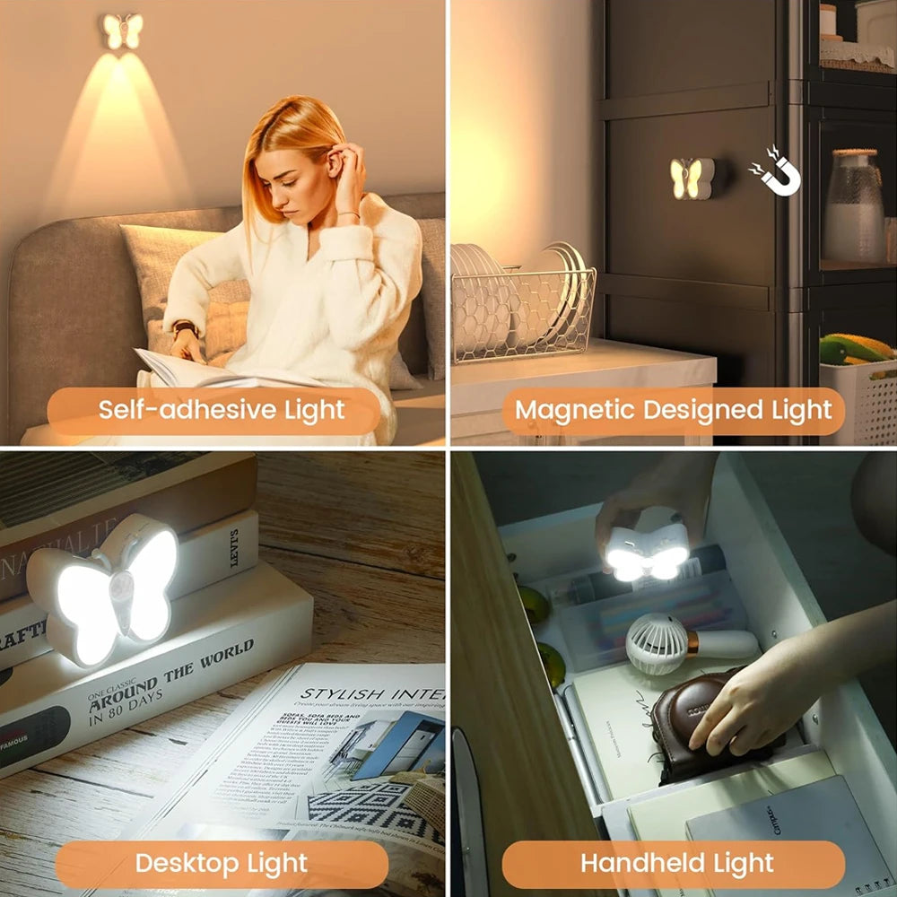 Acrylic Butterfly Motion Sensor Night Light USB Rechargeable Dimmable LED Wall Lamp for Bedroom Living Room Stair Lighting