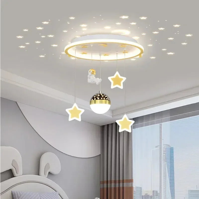 Modern Creative Star Children&#39;s Room LED Chandeliers for Bedroom Study Design Ring Lamp Home Decors Cartoon Warm Lighting Fixture