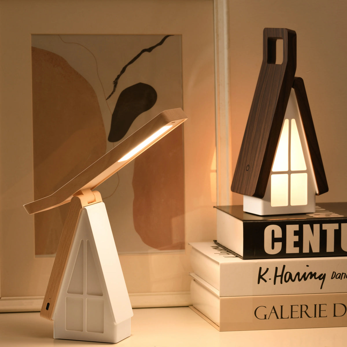 Wooden House LED Desk Lamp, USB Charging Collapsible Office Reading Lamp,Bedside Light, Room Decoration Night Light Gifts