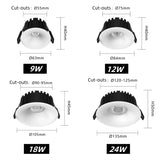 Curved Anti-Glare LED Recessed Downlight - 9W / 12W Dimmable Ceiling Spot