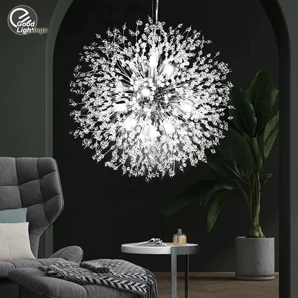 Modern Chrome Bedside Crystal Pendant Lamp Chandelier Light Round Crystal Hanging Chandelier For Bedroom Living Room Dining Room