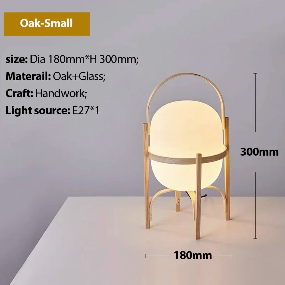 Nordic minimalist wooden LED floor lamp creative Japanese style glass lampshade bedside lamp reading home decoration table lamp