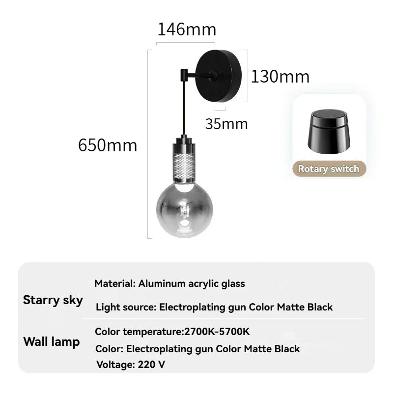 Modern Glass Pendant Light with Knob Switch - Bedside Hanging Night Light