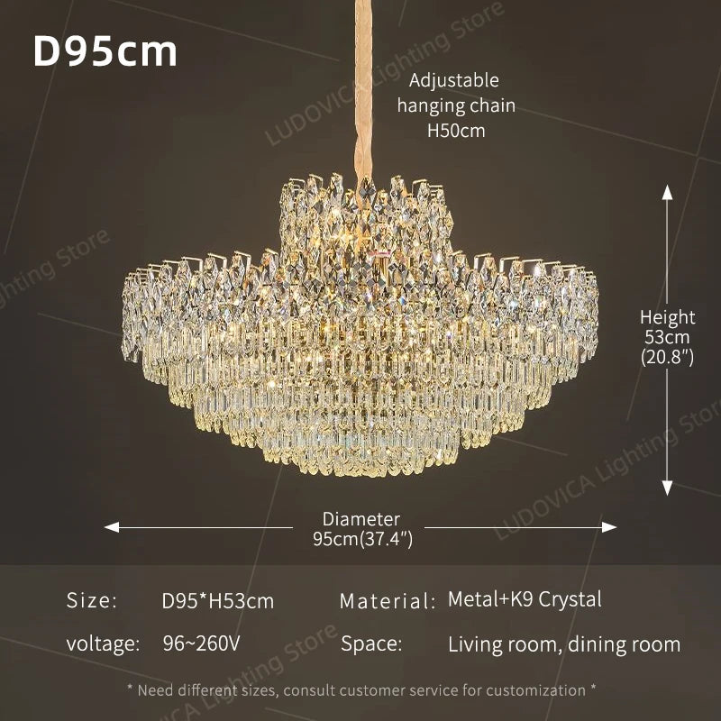 Luxury Crystal Chandeliers High-end Hanging Chandelier Villa Living Room Hall Lighting Lustre Dining Table Pendant Ceiling Lamp