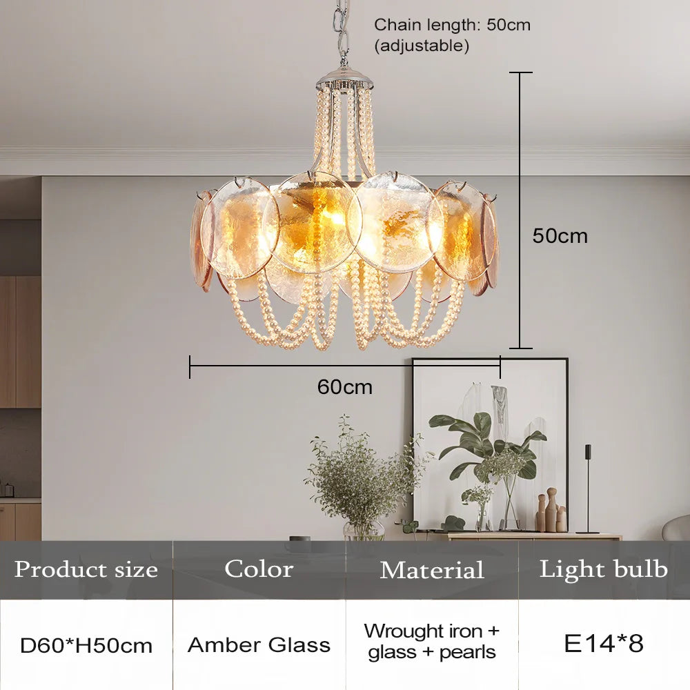 French Flower Glass Pendant Light Creamy Pearl Romantic Master Bedroom Lighting High-end Restaurant Lights