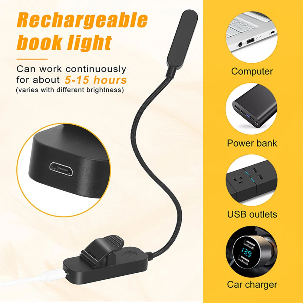 Giftable Amber Book Light Night Reading Light Rechargeable 3 Modes Adjustable LED Book Light for Reading In Bed At Night Kids