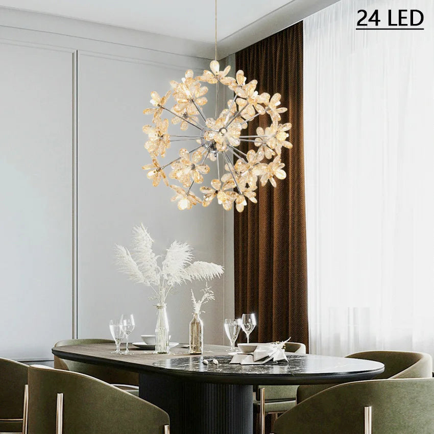 Modern LED Luxury Crystal Chandelier Dandelion Round Ball Pendant Ceiling Lamp for Dining Living Room Hanging Light New